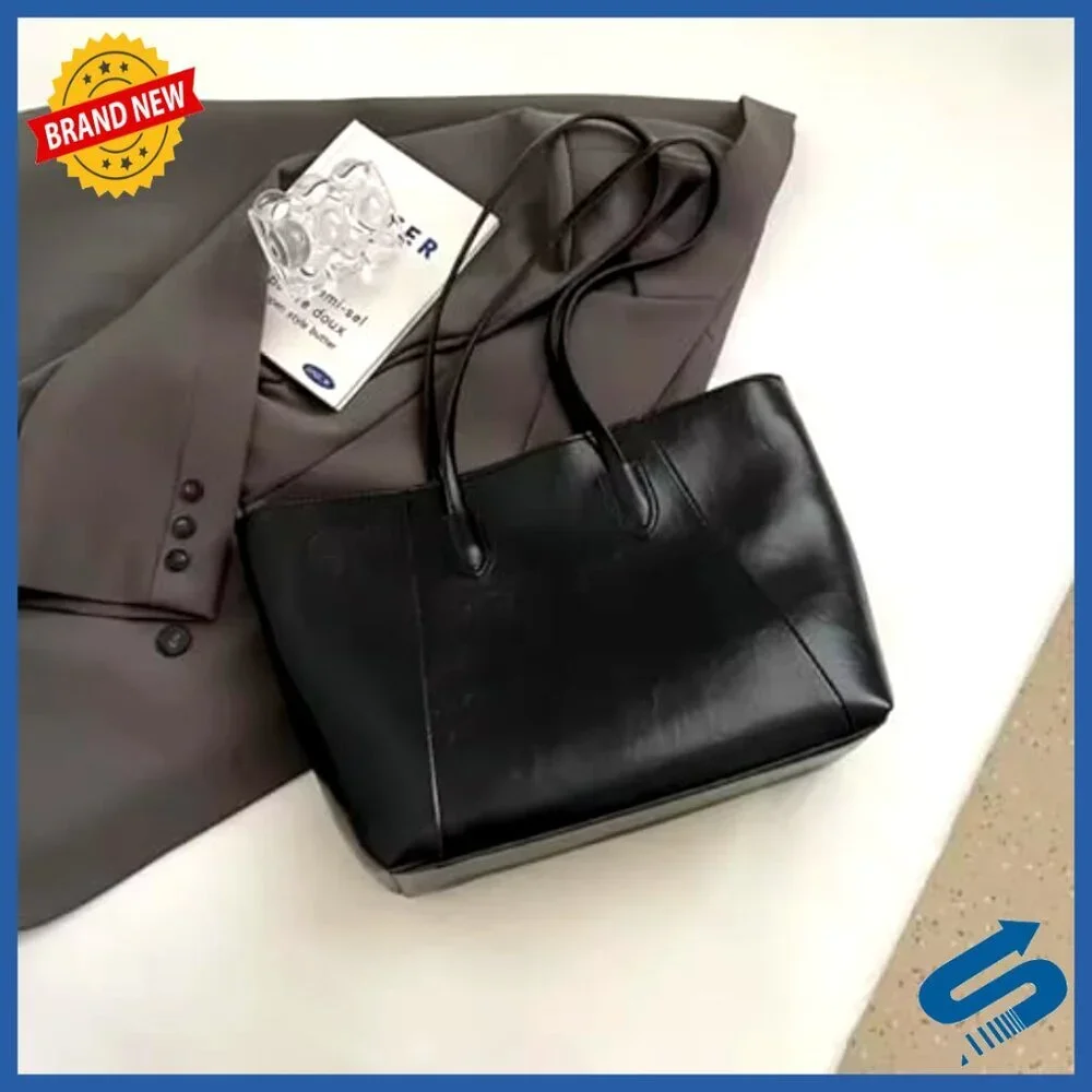 Vegan Leather Tote Bag Minimal Chic Professional Work Commute Spacious Interior